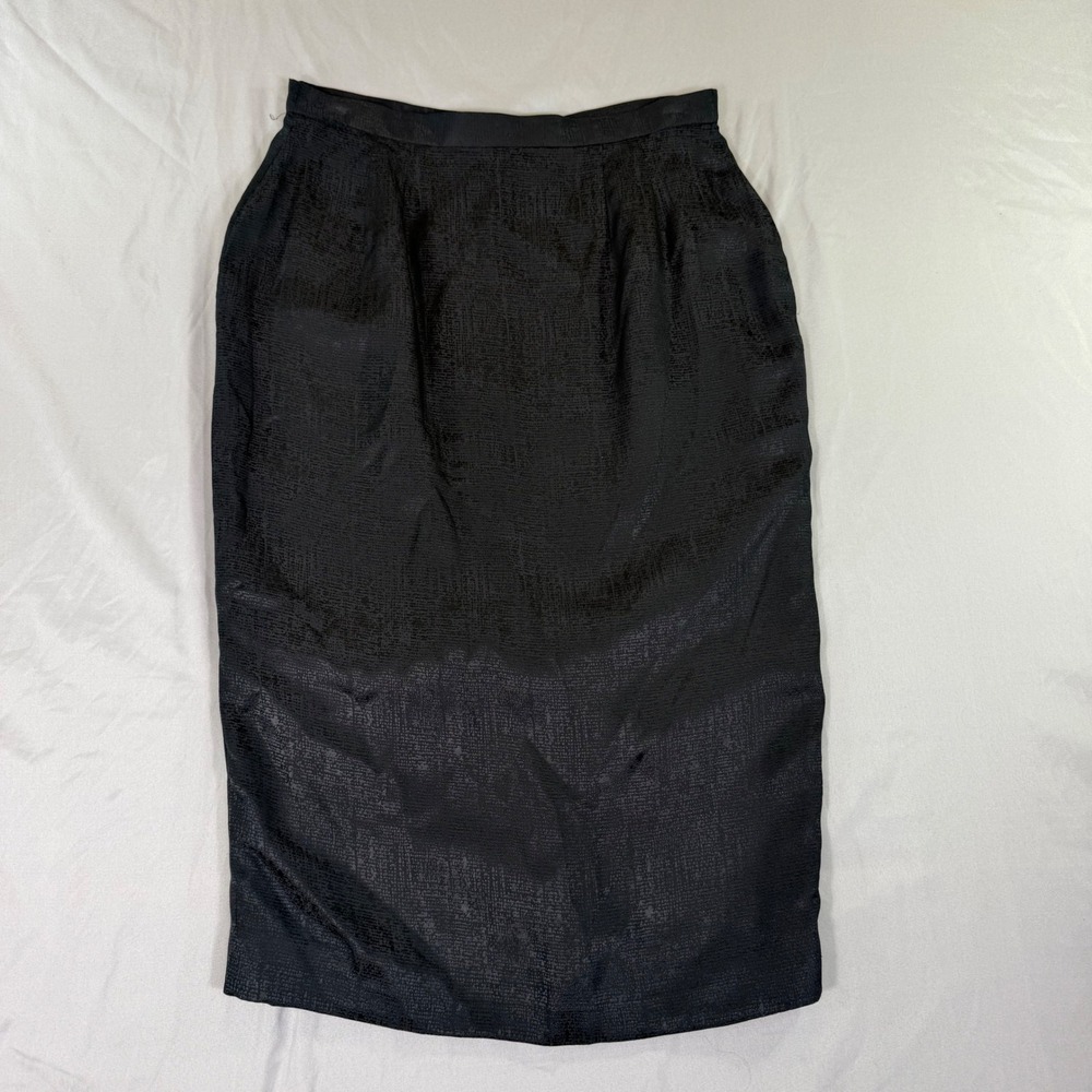 Papell Petites Black 100% Silk Pencil Skirt 4P Old Money Luxury Cocktail Elegant